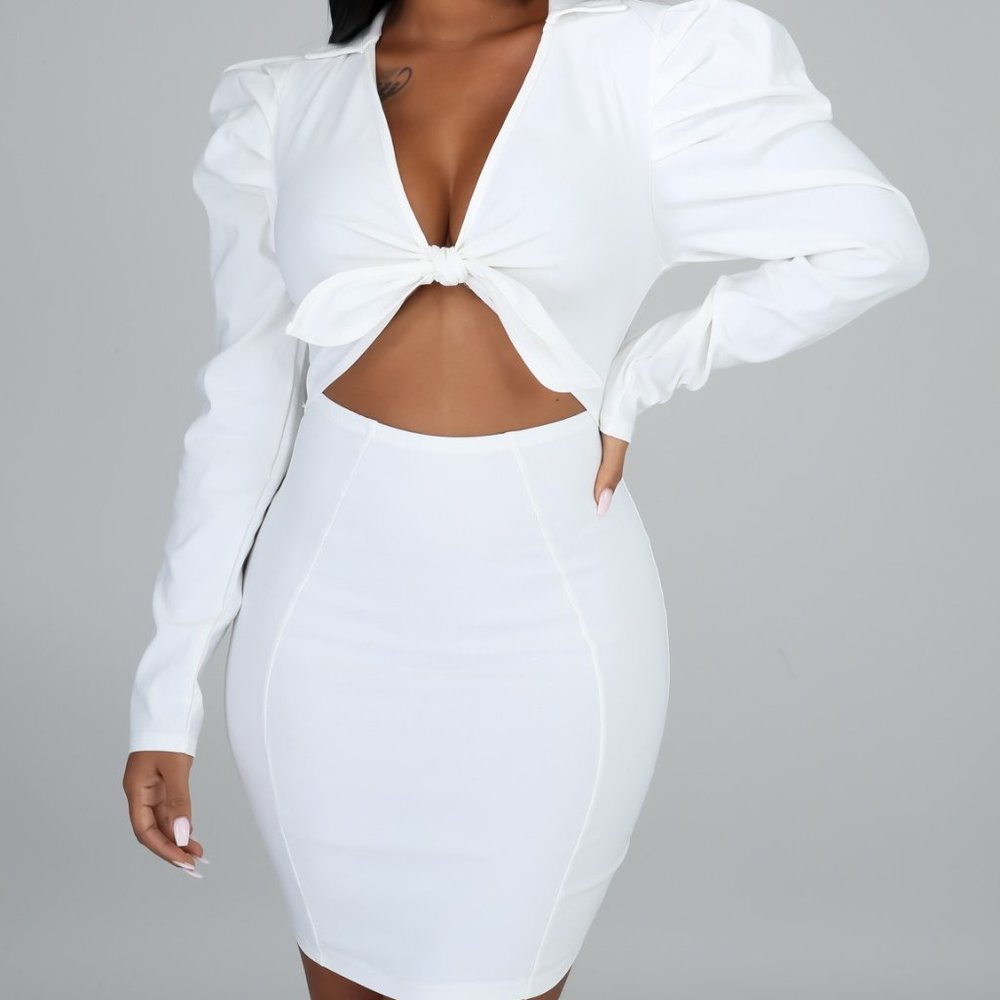 White Bow Tie Bodycon Dress